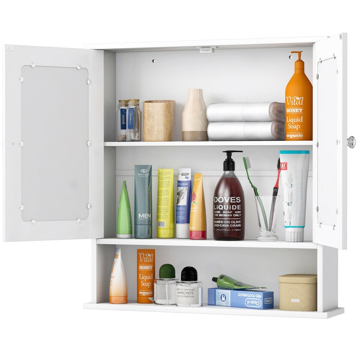 Forclover 22-in x 23-in Surface Mount White Mirrored Soft Close Medicine Cabinet