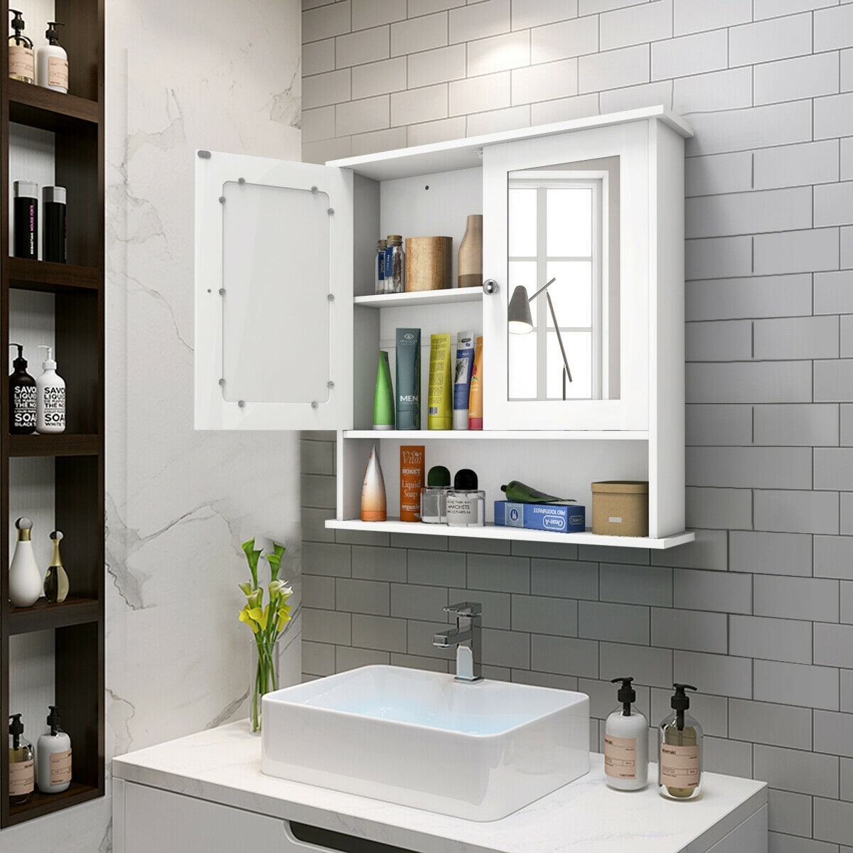 Forclover 22-in x 23-in Surface Mount White Mirrored Soft Close Medicine Cabinet