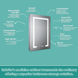 ExBrite Ethos 20-in x 32-in Lighted LED Fog Free Surface/Recessed Mount Silver Mirrored Soft Close Medicine Cabinet with Outlet