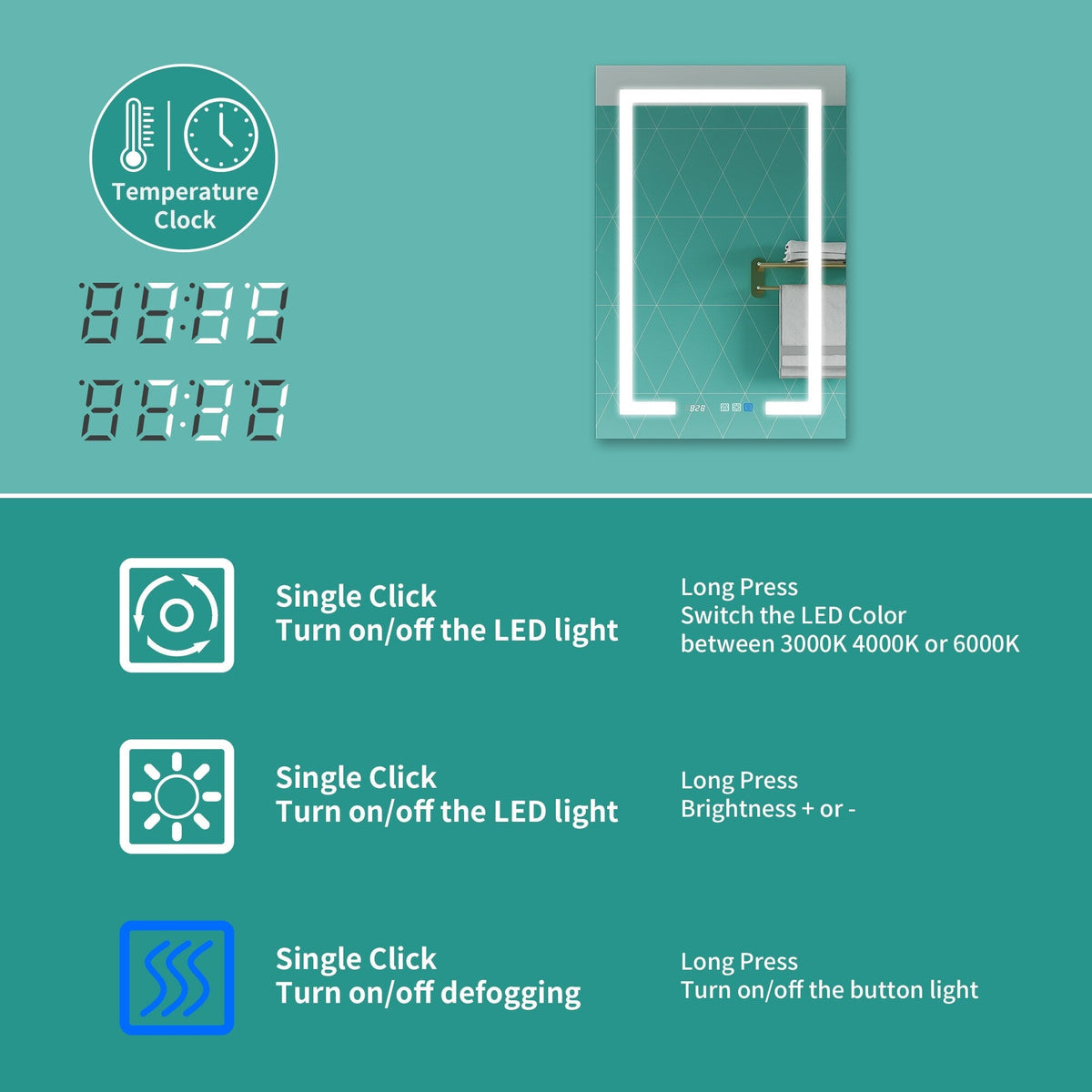 ExBrite Ethos 24-in x 36-in Lighted LED Fog Free Surface/Recessed Mount Silver Mirrored Soft Close Medicine Cabinet with Outlet