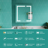ExBrite Ethos 30-in x 32-in Lighted LED Fog Free Surface/Recessed Mount Silver Mirrored Soft Close Medicine Cabinet with Outlet