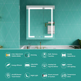 ExBrite 30-in x 36-in Lighted LED Fog Free Surface/Recessed Mount Silver Mirrored Soft Close Medicine Cabinet with Outlet