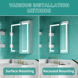 ExBrite Ethos 30-in x 36-in Lighted LED Fog Free Surface/Recessed Mount Silver Mirrored Soft Close Medicine Cabinet with Outlet