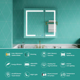 ExBrite Ethos 36-in x 32-in Lighted LED Fog Free Surface/Recessed Mount Silver Mirrored Soft Close Medicine Cabinet with Outlet