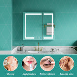ExBrite Ethos 36-in x 32-in Lighted LED Fog Free Surface/Recessed Mount Silver Mirrored Soft Close Medicine Cabinet with Outlet