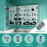 ExBrite Ethos 36-in x 32-in Lighted LED Fog Free Surface/Recessed Mount Silver Mirrored Soft Close Medicine Cabinet with Outlet
