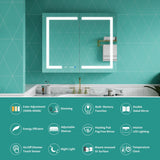 ExBrite Ethos 40-in x 32-in Lighted LED Fog Free Surface/Recessed Mount Silver Mirrored Soft Close Medicine Cabinet with Outlet