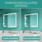 ExBrite Ethos 40-in x 32-in Lighted LED Fog Free Surface/Recessed Mount Silver Mirrored Soft Close Medicine Cabinet with Outlet