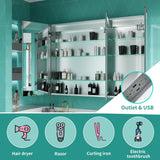 ExBrite 48-in x 36-in Lighted LED Fog Free Surface/Recessed Mount Silver Mirrored Soft Close Medicine Cabinet with Outlet