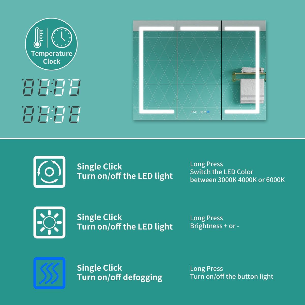 ExBrite 48-in x 36-in Lighted LED Fog Free Surface/Recessed Mount Silver Mirrored Soft Close Medicine Cabinet with Outlet