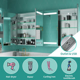 ExBrite Ethos 60-in x 32-in Lighted LED Fog Free Surface/Recessed Mount Silver Mirrored Soft Close Medicine Cabinet with Outlet