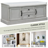 GZMR Storage Bench with 2 Drawers and 2 Cabinets Modern Gray Storage Bench with Storage 42.5-in x 15.1-in x 17.5-in