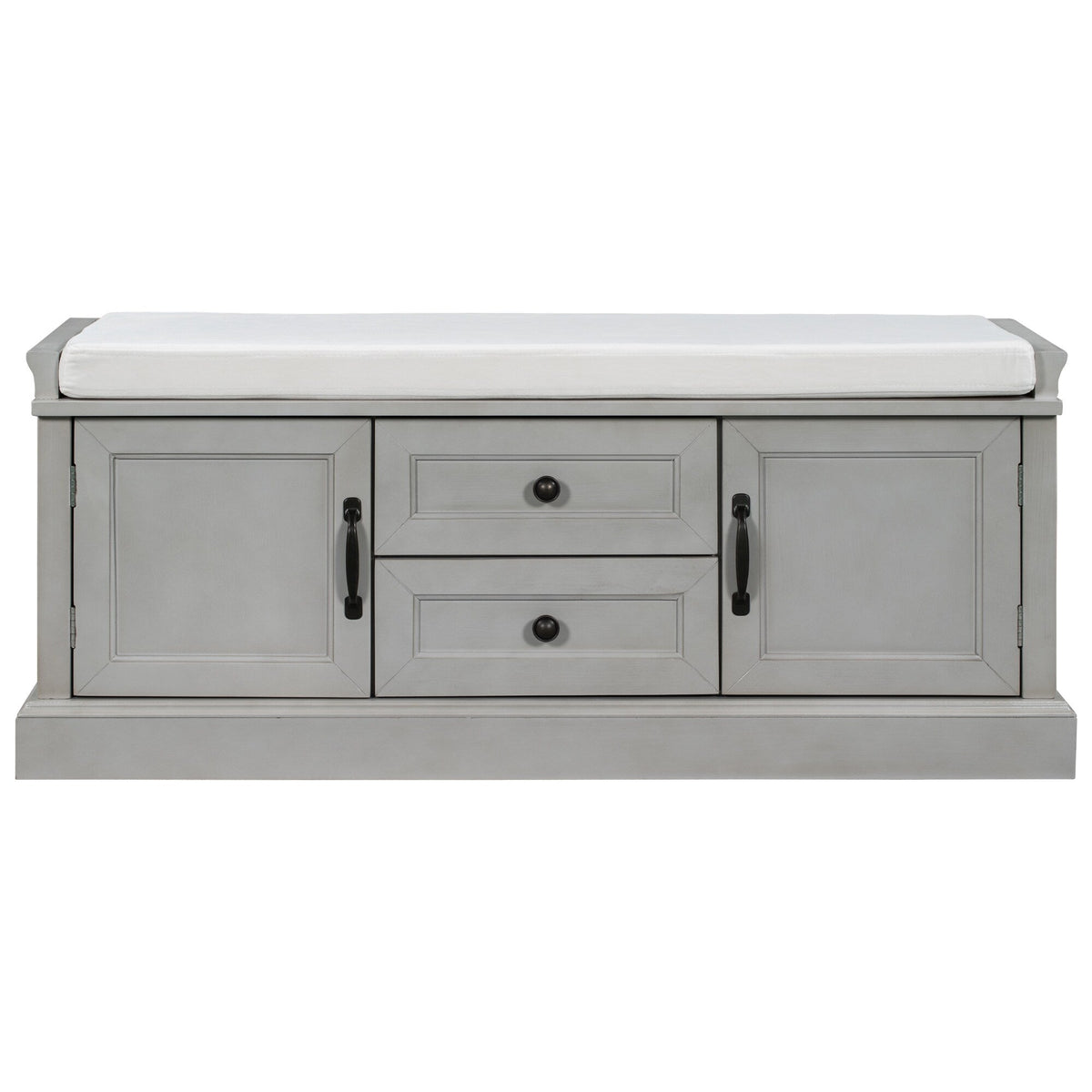 GZMR Storage Bench with 2 Drawers and 2 Cabinets Modern Gray Storage Bench with Storage 42.5-in x 15.1-in x 17.5-in