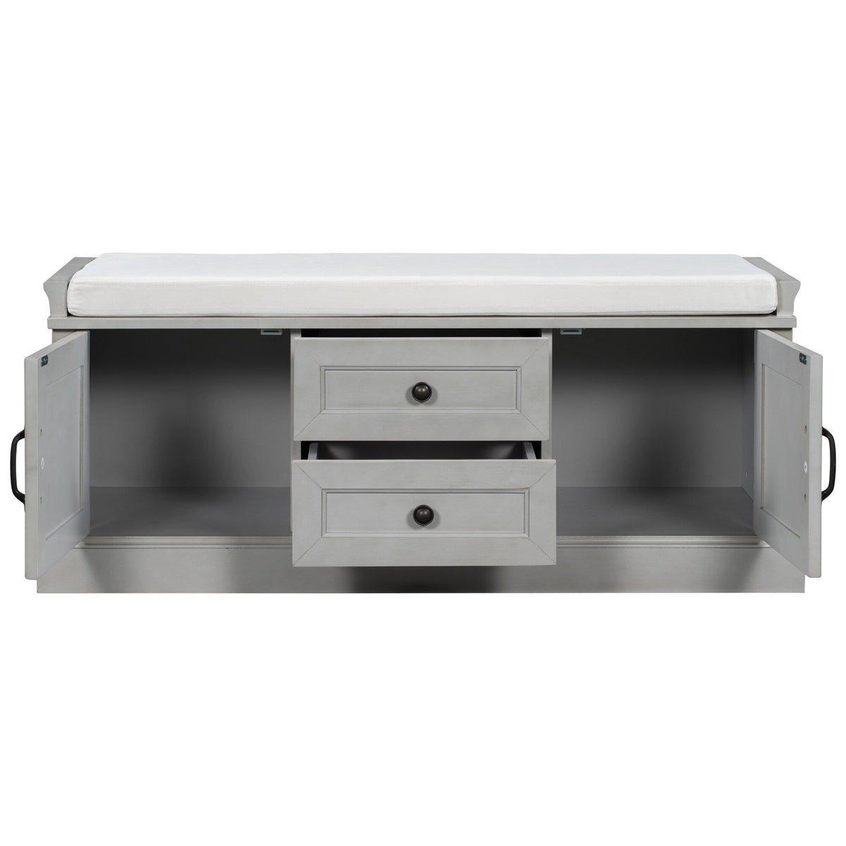 GZMR Storage Bench with 2 Drawers and 2 Cabinets Modern Gray Storage Bench with Storage 42.5-in x 15.1-in x 17.5-in