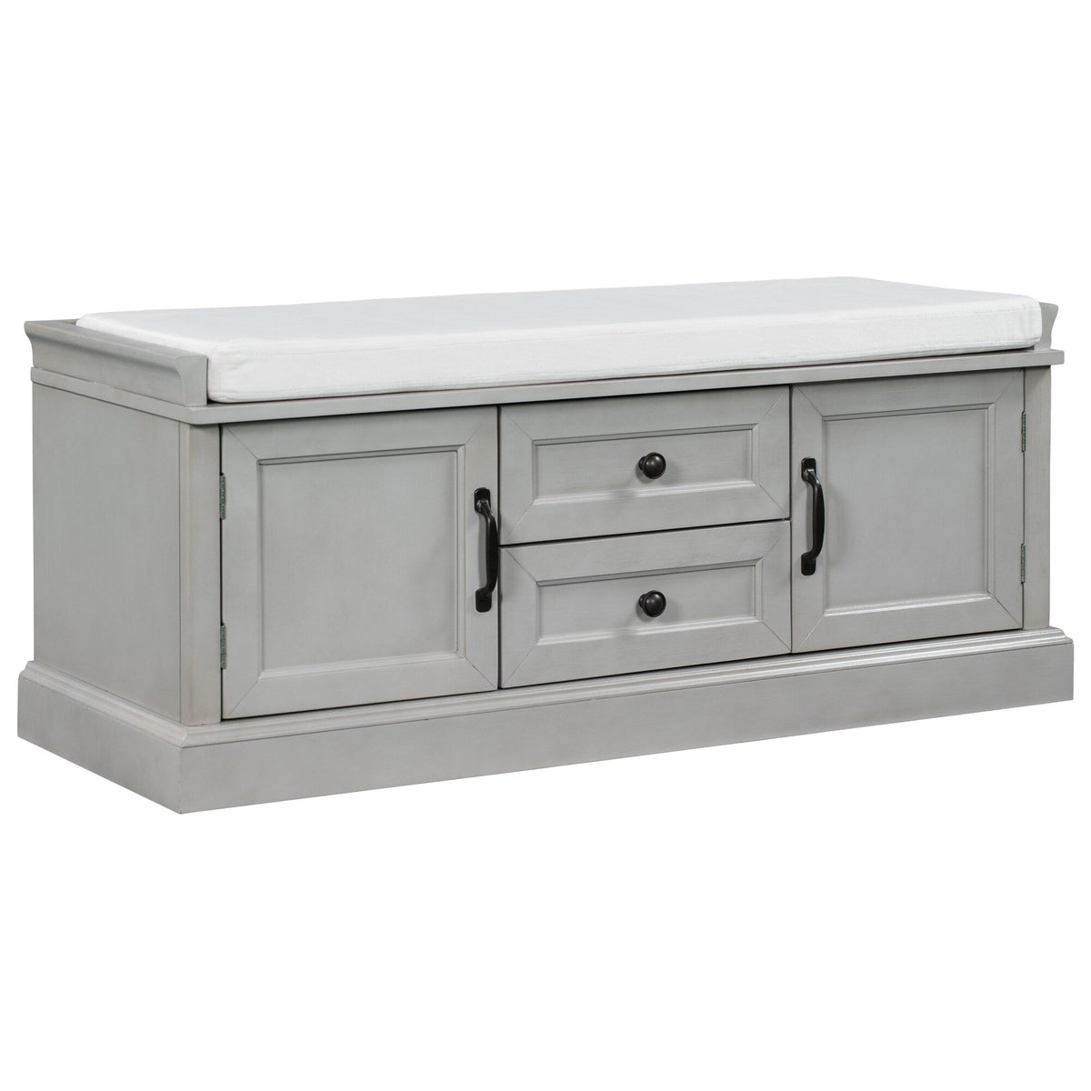 GZMR Storage Bench with 2 Drawers and 2 Cabinets Modern Gray Storage Bench with Storage 42.5-in x 15.1-in x 17.5-in