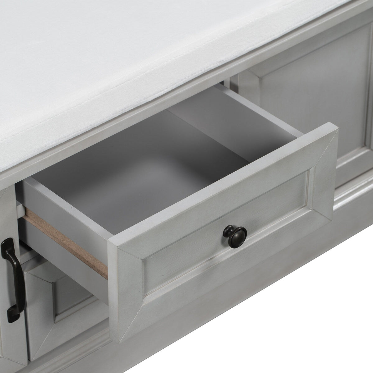 GZMR Storage Bench with 2 Drawers and 2 Cabinets Modern Gray Storage Bench with Storage 42.5-in x 15.1-in x 17.5-in