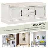 GZMR Storage Bench with 2 Drawers and 2 Cabinets Modern White Storage Bench with Storage 42.5-in x 15.1-in x 17.5-in