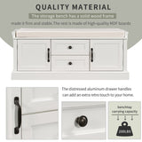 GZMR Storage Bench with 2 Drawers and 2 Cabinets Modern White Storage Bench with Storage 42.5-in x 15.1-in x 17.5-in
