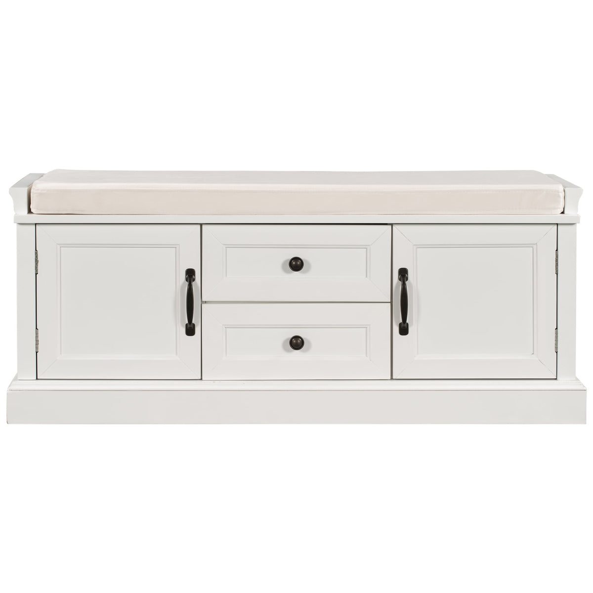GZMR Storage Bench with 2 Drawers and 2 Cabinets Modern White Storage Bench with Storage 42.5-in x 15.1-in x 17.5-in