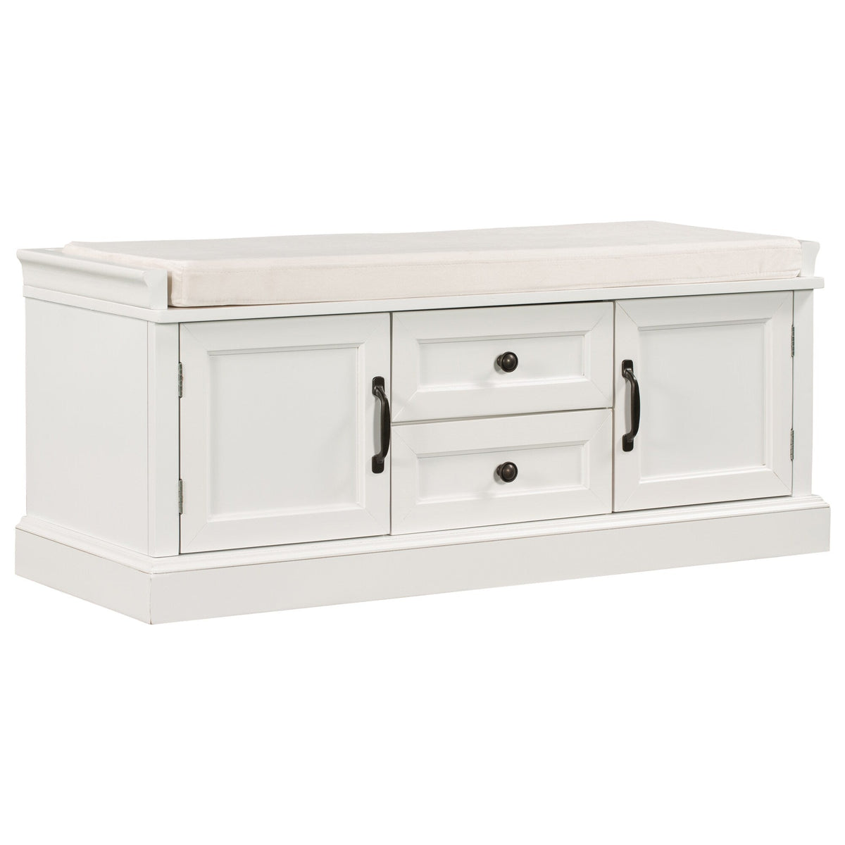 GZMR Storage Bench with 2 Drawers and 2 Cabinets Modern White Storage Bench with Storage 42.5-in x 15.1-in x 17.5-in
