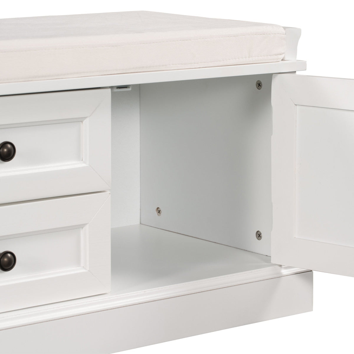 GZMR Storage Bench with 2 Drawers and 2 Cabinets Modern White Storage Bench with Storage 42.5-in x 15.1-in x 17.5-in