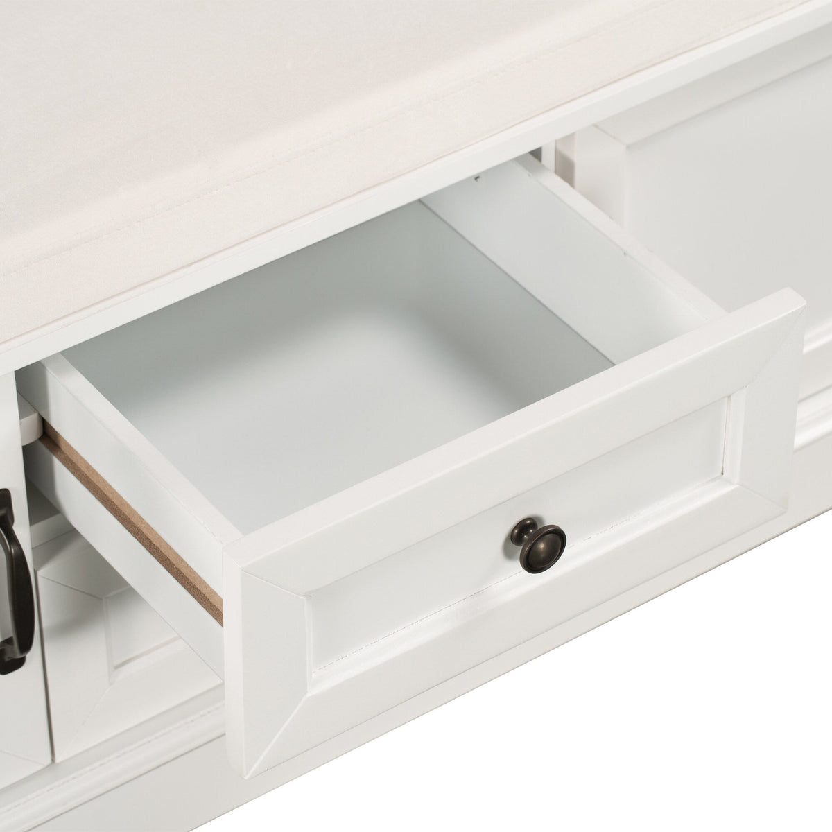GZMR Storage Bench with 2 Drawers and 2 Cabinets Modern White Storage Bench with Storage 42.5-in x 15.1-in x 17.5-in