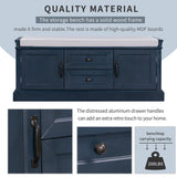 GZMR Storage Bench with 2 Drawers and 2 Cabinets Modern Navy Blue Storage Bench with Storage 42.5-in x 15.1-in x 17.5-in