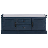 GZMR Storage Bench with 2 Drawers and 2 Cabinets Modern Navy Blue Storage Bench with Storage 42.5-in x 15.1-in x 17.5-in