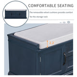 GZMR Storage Bench with 2 Drawers and 2 Cabinets Modern Navy Blue Storage Bench with Storage 42.5-in x 15.1-in x 17.5-in