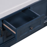 GZMR Storage Bench with 2 Drawers and 2 Cabinets Modern Navy Blue Storage Bench with Storage 42.5-in x 15.1-in x 17.5-in