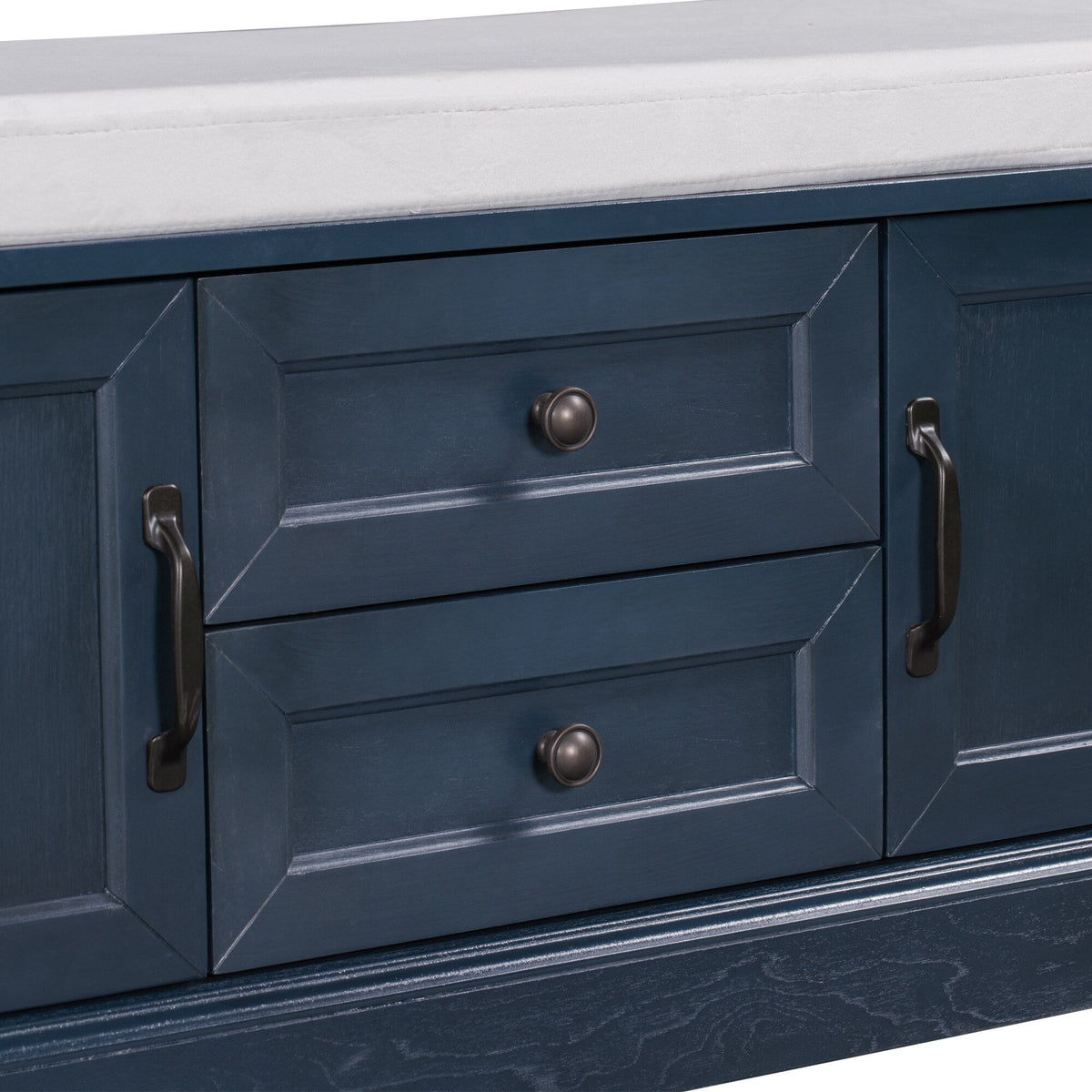 GZMR Storage Bench with 2 Drawers and 2 Cabinets Modern Navy Blue Storage Bench with Storage 42.5-in x 15.1-in x 17.5-in