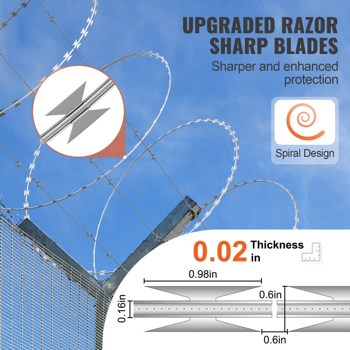 VEVOR 2-Roll Razor Wires x 1-1/2-in W Gray/Silver Galvanized Steel Round Yard Fence Rail