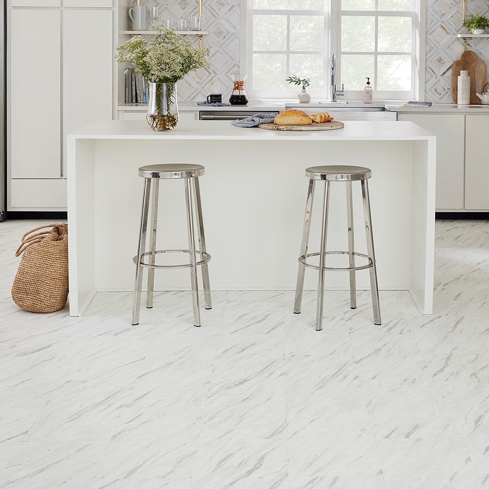 STAINMASTER (Sample) Tuscana Marble Waterproof Marble-Look Interlocking Vinyl Tile, 11.94-in x 8-in, 12-mil Wear Layer