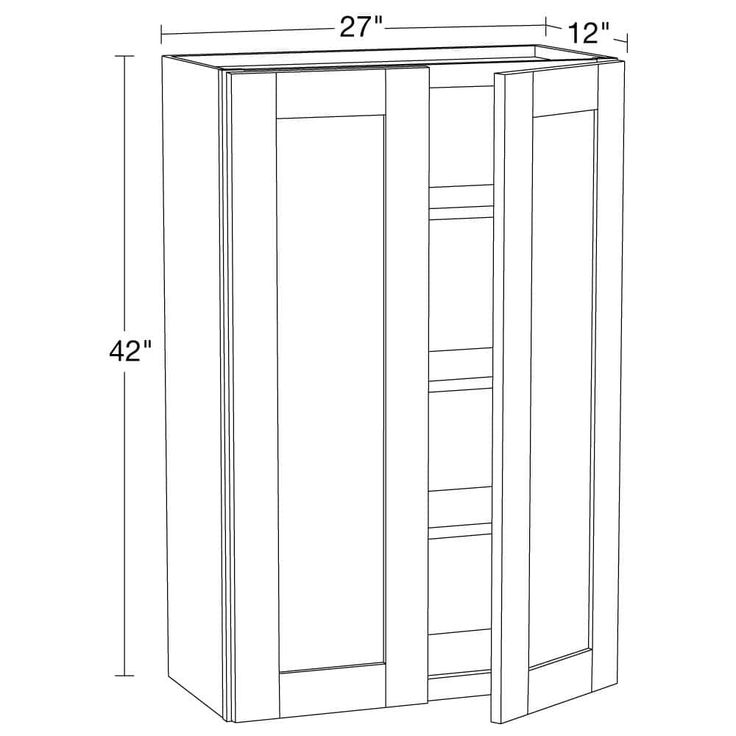 Home Decorators Collection Washington Veiled Gray Plywood Shaker Assembled Wall Kitchen Cabinet 3 Shelves Soft Close 27 in W x 12 in D x 42 in H