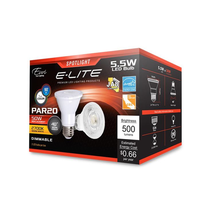 Euri Lighting 50-Watt Equivalent PAR20 Dimmable LED Light Bulb (2-Pack)