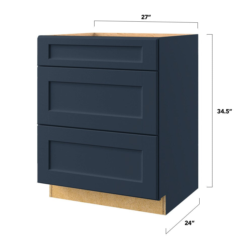 allen + roth Port 27-in W x 34.5-in H x 24-in D Navy 3-Drawer Base Fully Assembled Cabinet (Flat Panel Style)