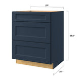 allen + roth Port 27-in W x 34.5-in H x 24-in D Navy 3-Drawer Base Fully Assembled Cabinet (Flat Panel Style)