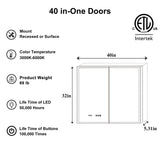 ExBrite Luvia 40-in x 32-in Lighted LED Fog Free Surface/Recessed Mount Silver Mirrored Soft Close Medicine Cabinet with Outlet