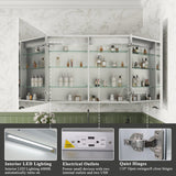ExBrite Luvia 40-in x 32-in Lighted LED Fog Free Surface/Recessed Mount Silver Mirrored Soft Close Medicine Cabinet with Outlet
