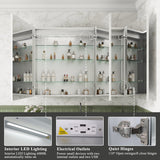 ExBrite Luvia 48-in x 36-in Lighted LED Fog Free Surface/Recessed Mount Silver Mirrored Soft Close Medicine Cabinet with Outlet