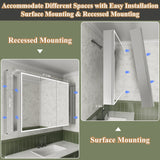 ExBrite Luvia 48-in x 36-in Lighted LED Fog Free Surface/Recessed Mount Silver Mirrored Soft Close Medicine Cabinet with Outlet