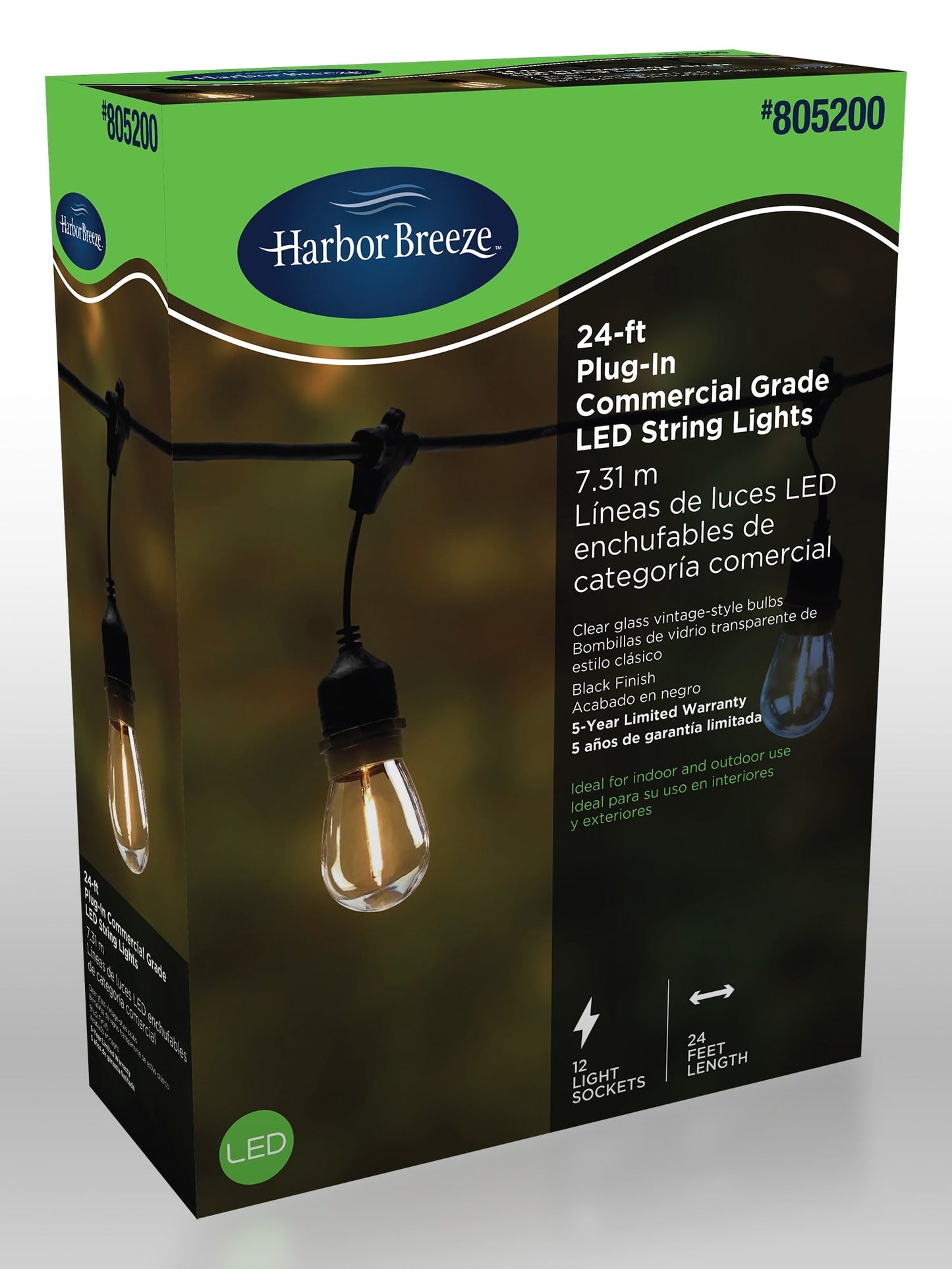 Portfolio 24-ft 12-Light Plug-In LED Edison Bulbs String Lights (Black)