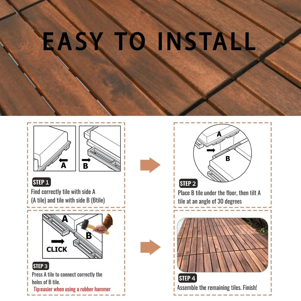 Maocao Hoom 12-in x 12-in Brown Prefinished Pressure Treated Wood Deck Tile (10-sq ft)