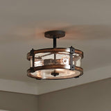 Kichler Barrington 14.75-in Distressed Black and Wood Tone Rustic Semi-Flush Mount Light, 3-Light