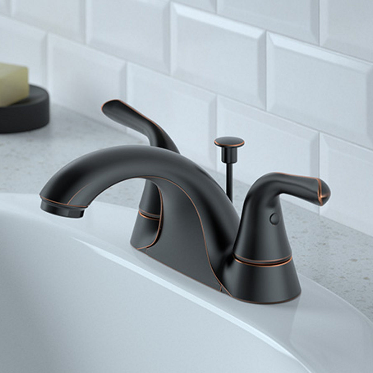Project Source Dover Oil-Rubbed Bronze 2-Handle 4-in Centerset WaterSense Bathroom Sink Faucet with Drain