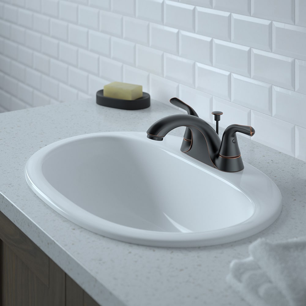 Project Source Dover Oil-Rubbed Bronze 2-Handle 4-in Centerset WaterSense Bathroom Sink Faucet with Drain