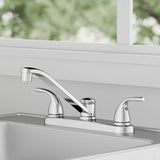 Project Source Dover Chrome 2-Handle Deck-Mount Low-Arc Kitchen Faucet with Deck Plate