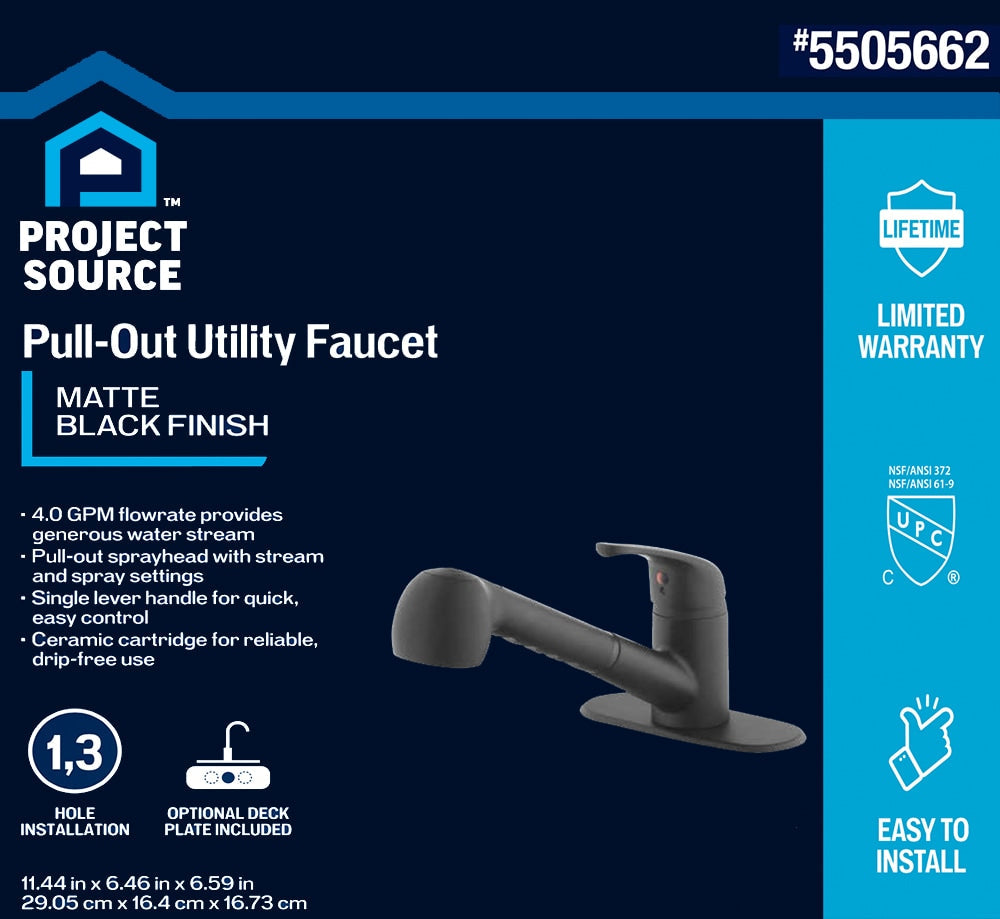 Project Source Matte Black Utility Faucet with Pulldown Sprayer