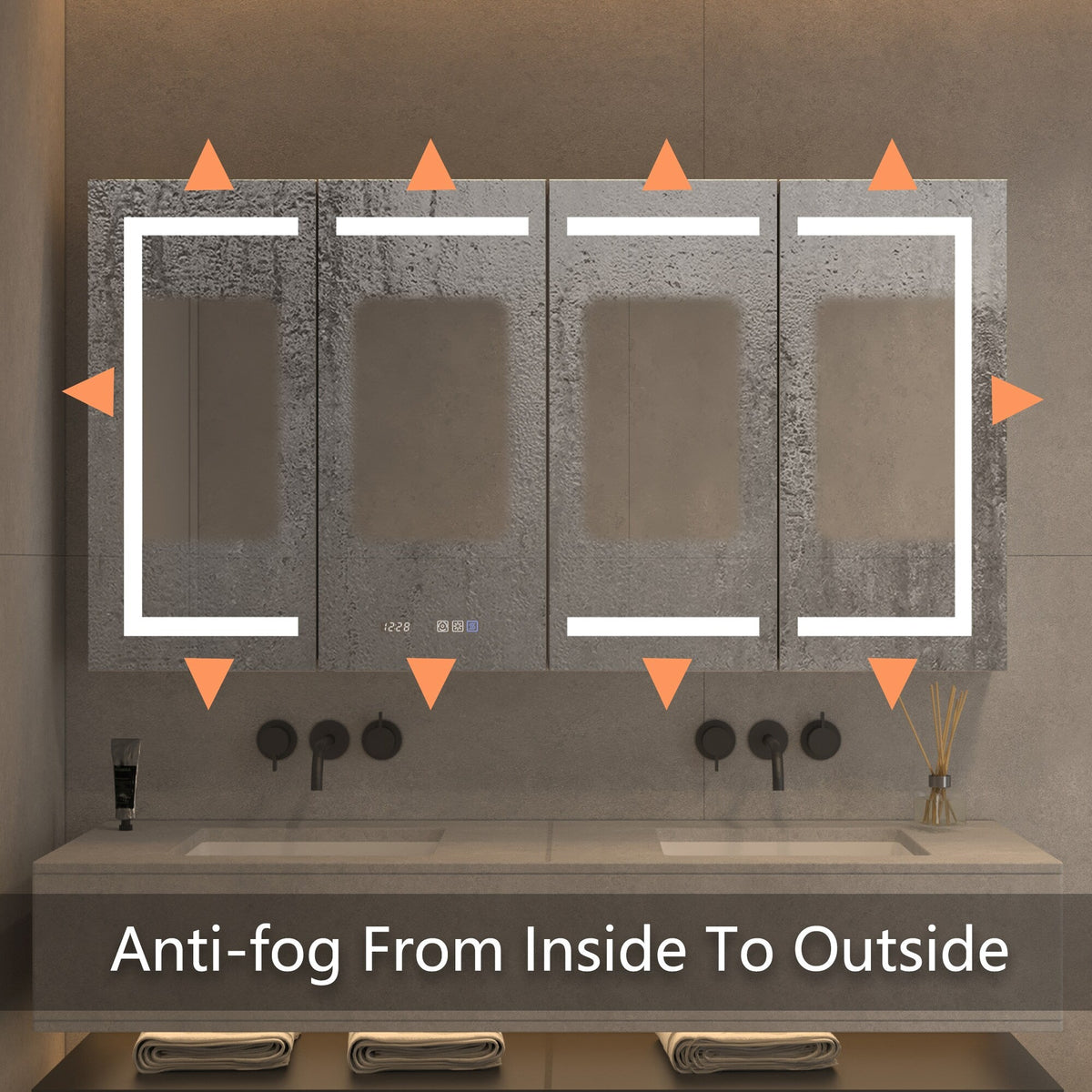 AAZJ V4 60-in x 32-in Lighted LED Fog Free Surface/Recessed Mount Silver Mirrored Soft Close Medicine Cabinet