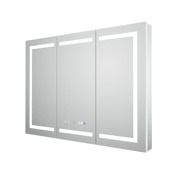 AAZJ EX11 48-in x 36-in Lighted LED Fog Free Surface/Recessed Mount Silver Mirrored Soft Close Medicine Cabinet with Outlet